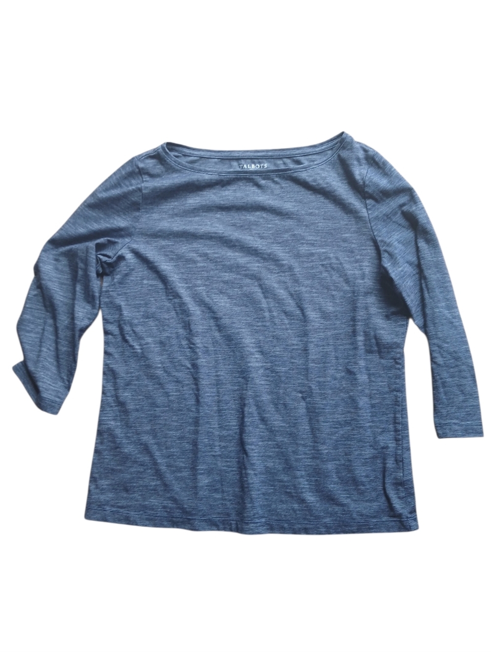 Talbots Size Medium Petite Heathered Blue Boatneck Long Sleeve Top